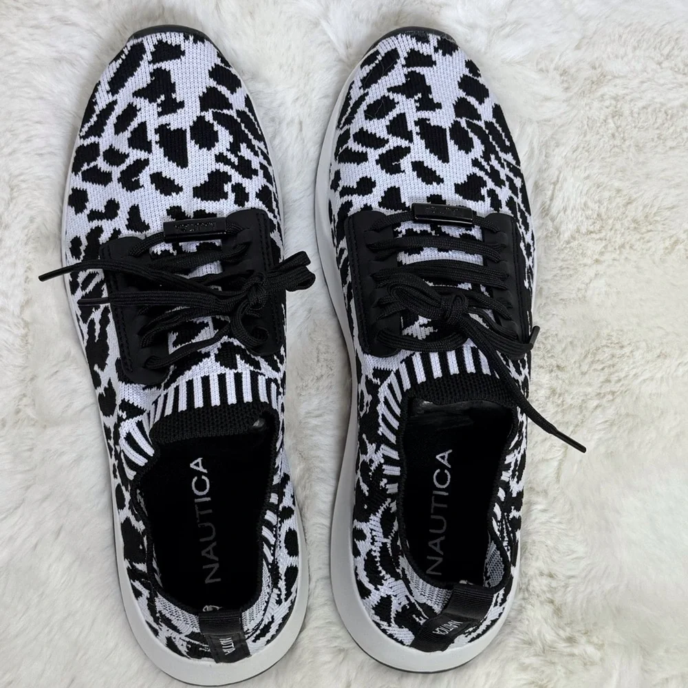 Nautica Leopard Animal Print Sneakers White Black Athletic Shoes, Size 9.5 - Picture 4 of 10